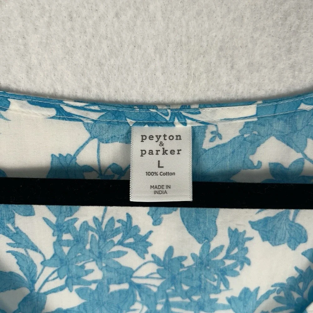 Peyton & Parker Aruba Floral Dress Layered Blue Puff Sleeve Maxi Sun Dress Sz L - Picture 4 of 10